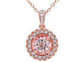 Morganite Pendant 1.16 Carat (ctw) with Diamonds in Rose Sterling Silver with Chain